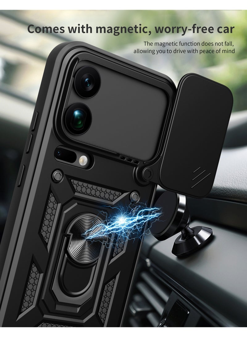 Cover for Xiaomi 17 Pro Max, Matte Texture Metallic Ultra Thin Shockproof PC Hard Silicone Case with Ring Holder and Sliding Camera Protection - Image 2